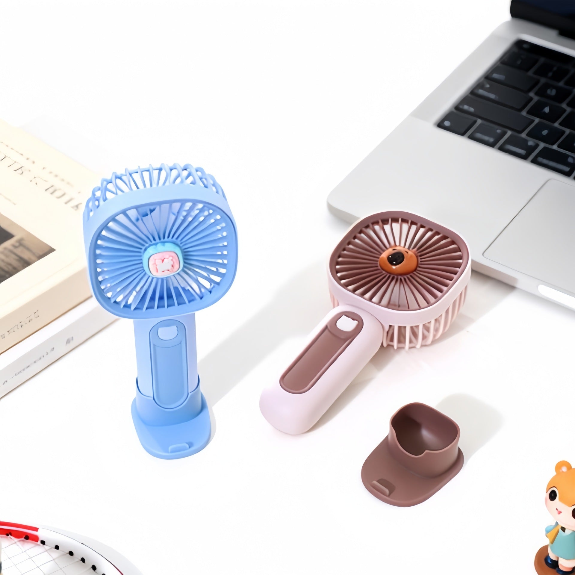 Portable USB Hand Fan with Cute Bear Design Compact Quiet Swivel Head for Women