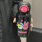 Women's Stainless Steel Water Bottle 500ml Leak-Proof Blue with Cartoon Design