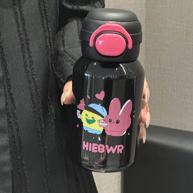 Women's Stainless Steel Water Bottle 500ml Leak-Proof Blue with Cartoon Design