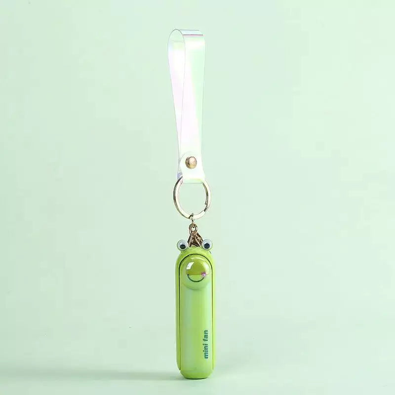 Rechargeable Mini Keychain Fan USB Portable Handheld with Wrist Strap and Frog Charm
