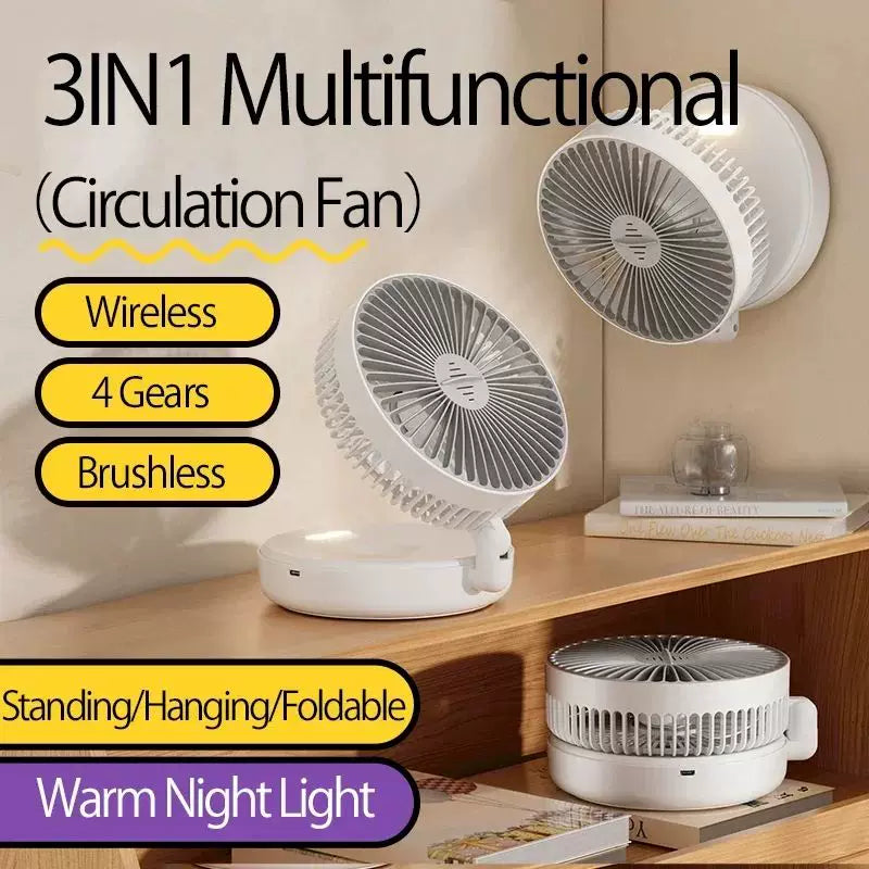 Rechargeable Foldable USB Type C Desk Fan with Adjustable Tilt and LED Night Light