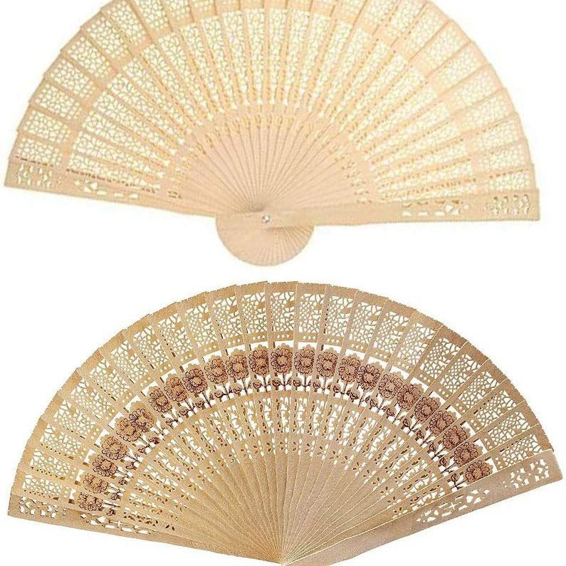 Ladies Decorative Hand Fan Wooden Intricate Cutout Lightweight Portable