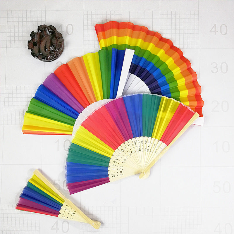 Women's Colorful Hand Fan Lightweight Bamboo Frame Artistic Design
