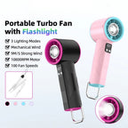 High-Speed Handheld Fan with Built-In LED Light and Adjustable Wind Settings