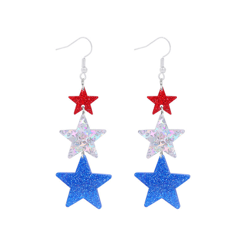Women's Lightweight Star Earrings Enamel Flag Design Fishhook Closure Zinc Alloy
