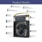 USB Humidifying Portable Fan with 3 Speeds, 7-Color Mood Light, Removable Water Tank, Carry Handle