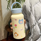 Women’s Insulated Stainless Steel Water Bottle with Leak-Proof Lid and Carrying Bag, Playful Animal Design
