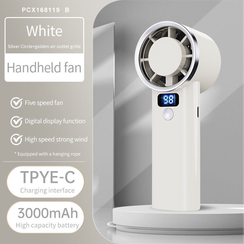 Portable Handheld Fan with Digital Display and Five Speed Levels