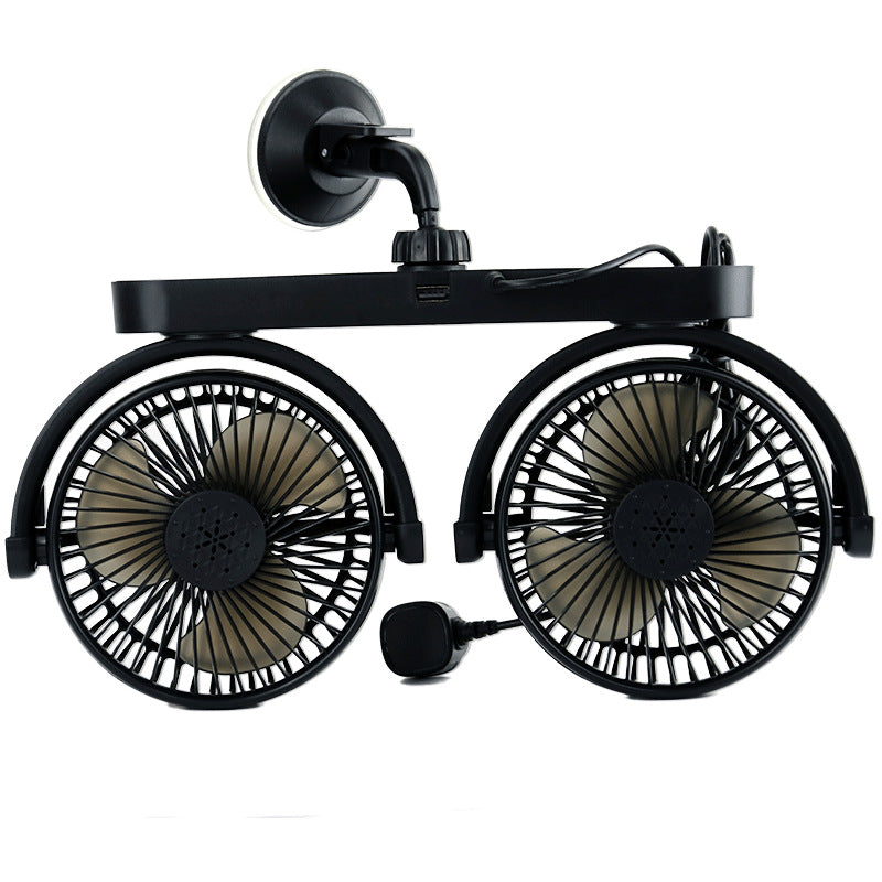 Dual-Head Suction Cup Car Cooling Fan USB Powered Adjustable Airflow Portable