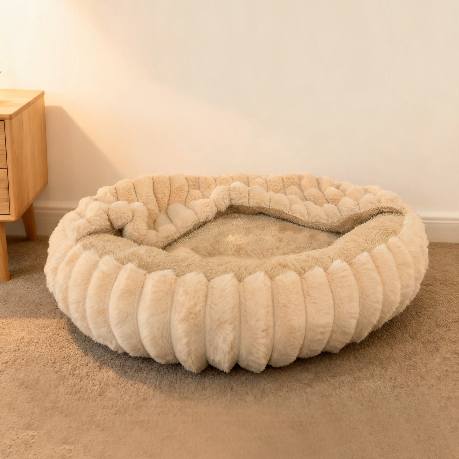 Round Pet Bed with High Edge Soft Cozy Washable Non-Slip Bottom for Dogs Cats