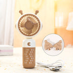 Portable Hand Fan USB Rechargeable Compact Cute Cat Design for Women
