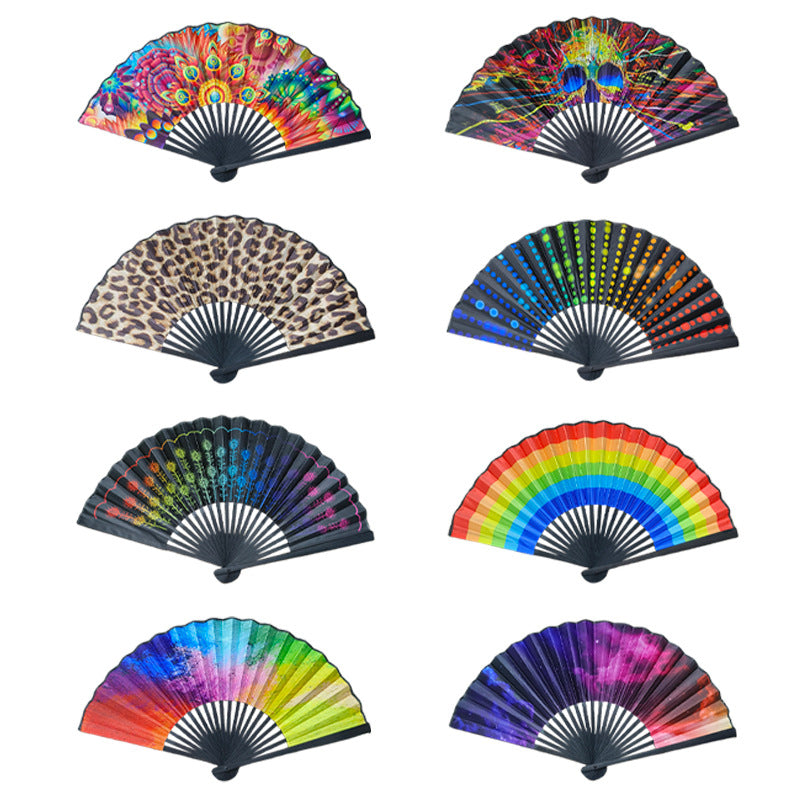 Ladies Handheld Fabric Fan Colorful Lightweight Elegant Accessory