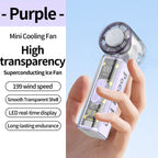 Portable Mini Fan with Transparent Housing LED Display Lightweight Compact