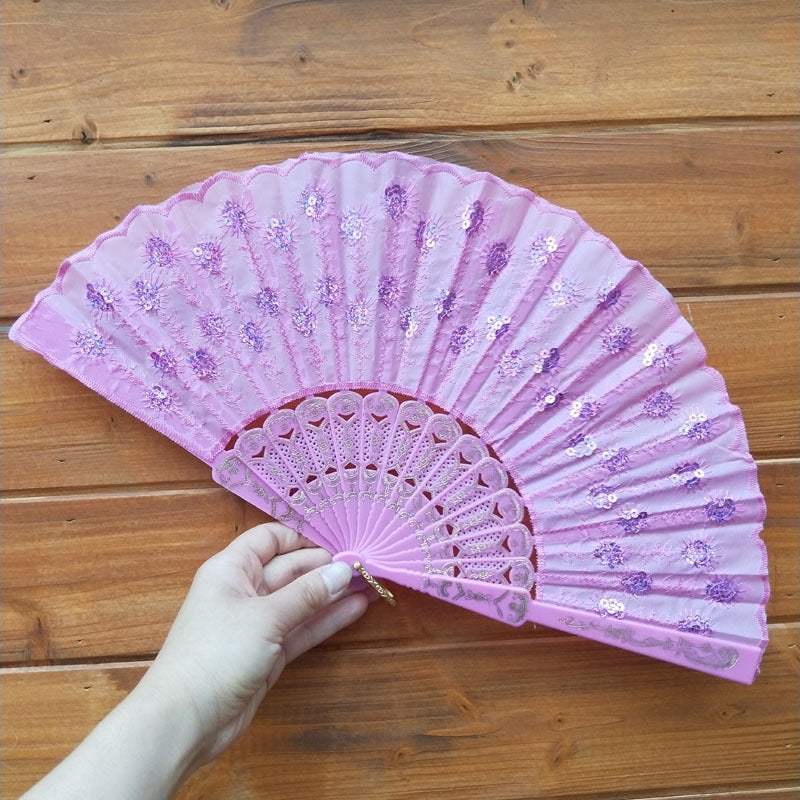Women's Lace Fan High-Quality Breathable Fabric Artistic Floral Motifs