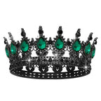 Women’s Crown with Green Gemstones Black Metal Elegant Floral Design