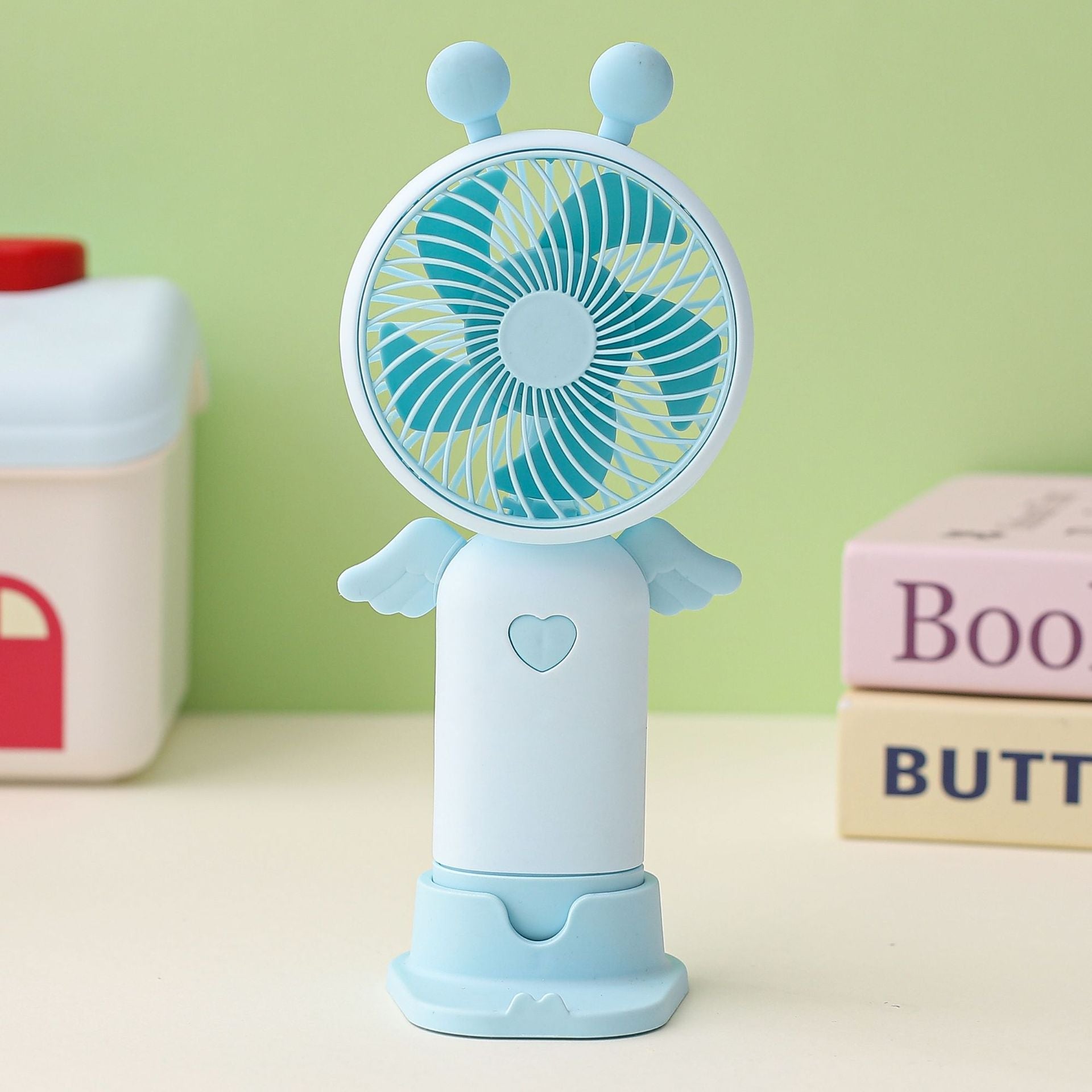 Portable Fan Adorable Character Design USB Rechargeable Quiet Operation Compact