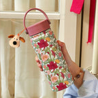 Flower Pattern Stainless Steel Insulated Thermos Bottle with Handle for Hot and Cold Drinks