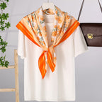 Women's Silk Scarf Botanical Pattern Soft Lightweight Elegant Neck Scarf Hairband Accessory