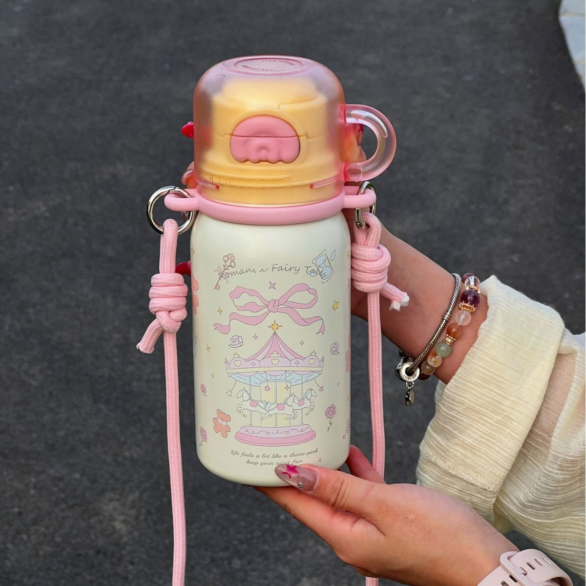 Ladies Water Bottle BPA-Free with Animal and Floral Design Carry Loop