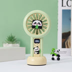 Portable Handheld Fan Panda Design Digital Speed Display Battery Powered
