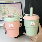 Practical Ladies Drinking Cup BPA-Free Silicone Lid with Straw Non-Slip Reusable Funny Face Design