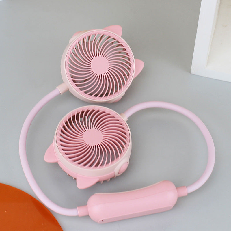 Rechargeable Portable Neck Fan Double Fan Flexible Gooseneck Quiet Hands-Free Cooling