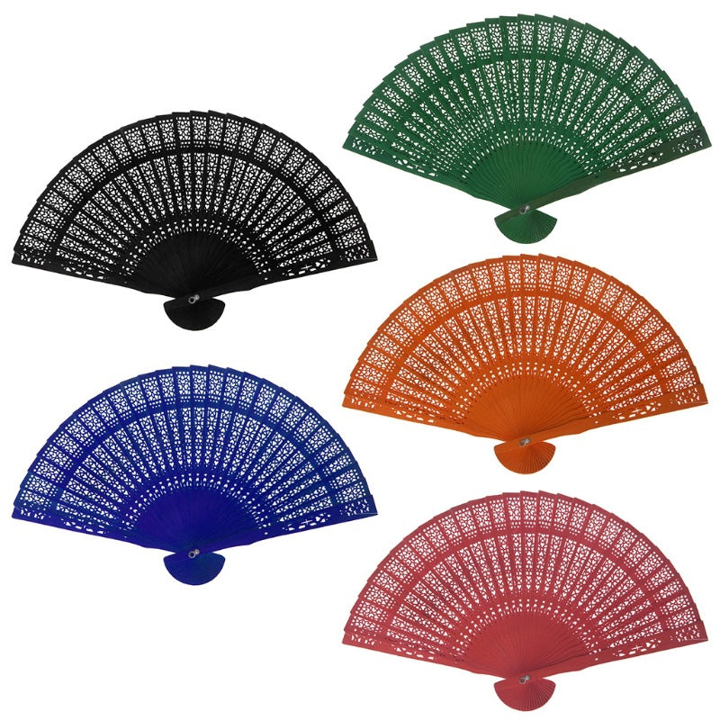 Women's Plastic Folding Fan with Intricate Cutwork Lightweight Portable
