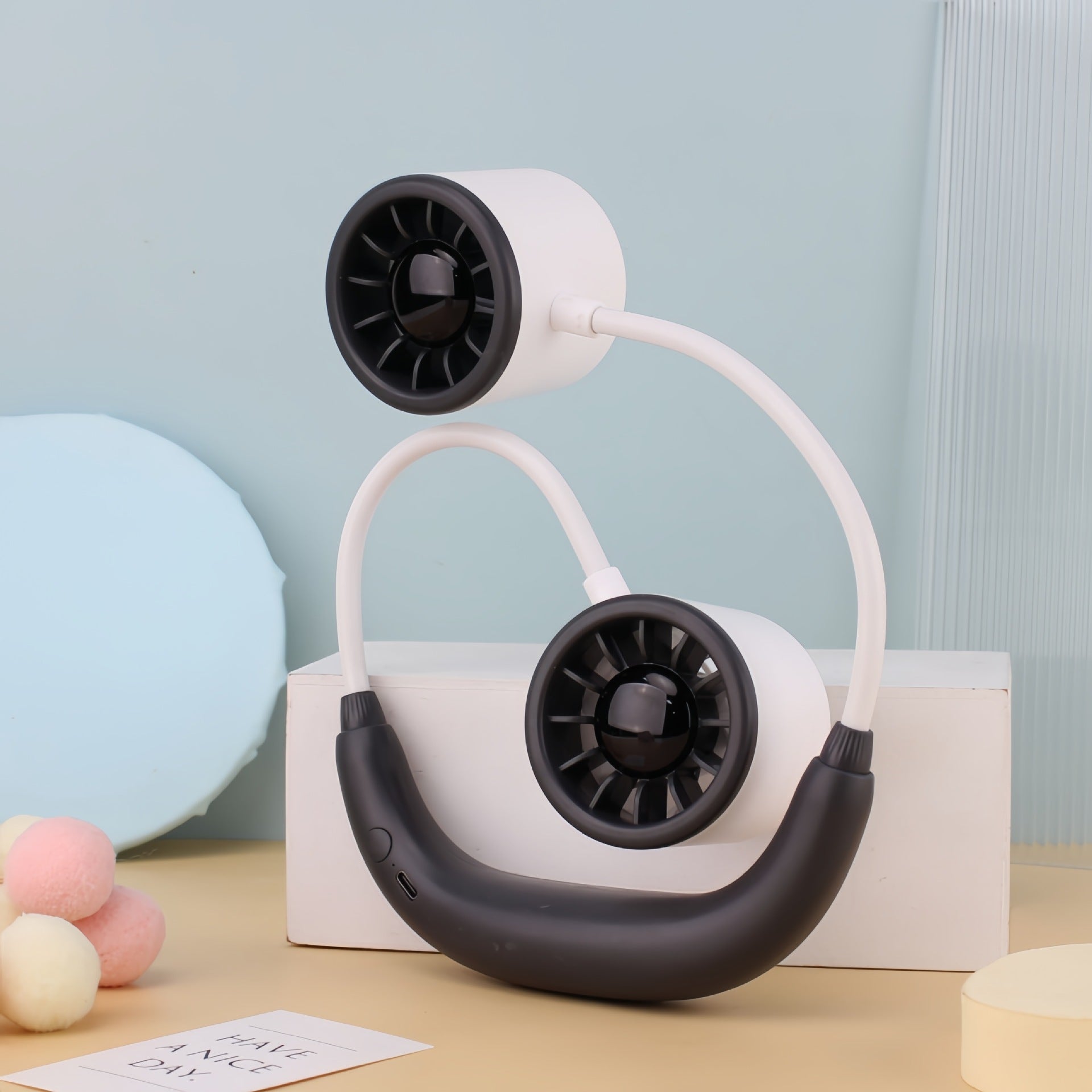Women's Portable Neck Fan USB Rechargeable Quiet Operation Adjustable Holder Flexible Design