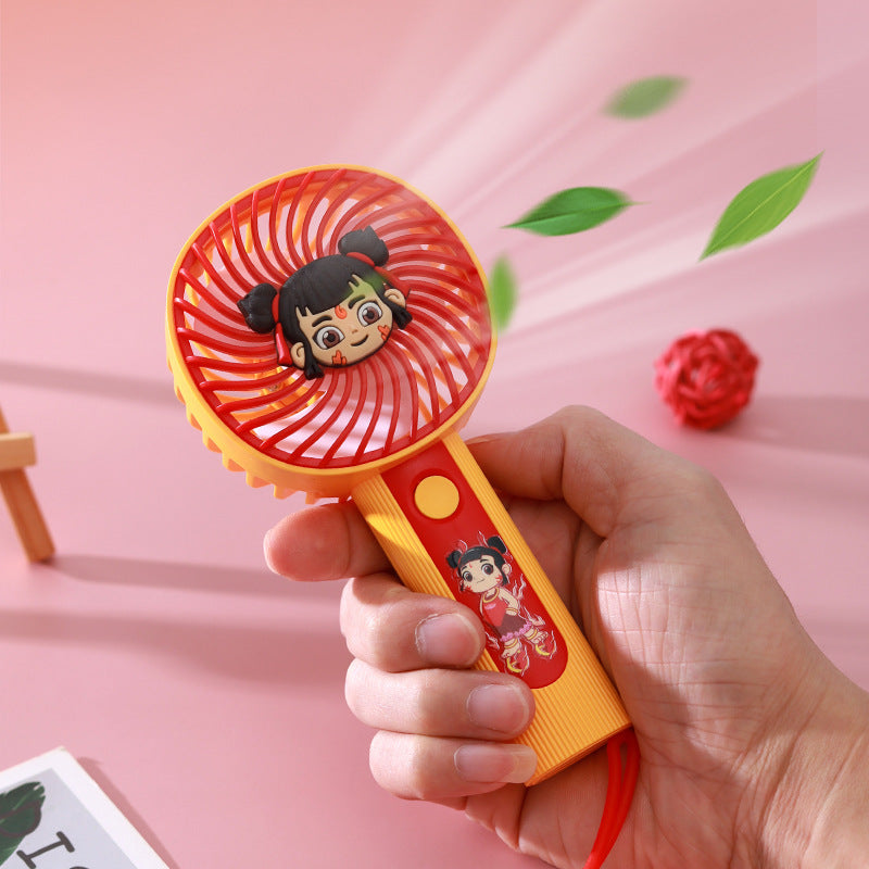 Women Portable Hand Fan USB Rechargeable Quiet Cooling Fan with Fun Character Design