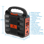 Harrow Portable Solar Power Generator High Capacity USB AC Outputs Lightweight with LED Lighting