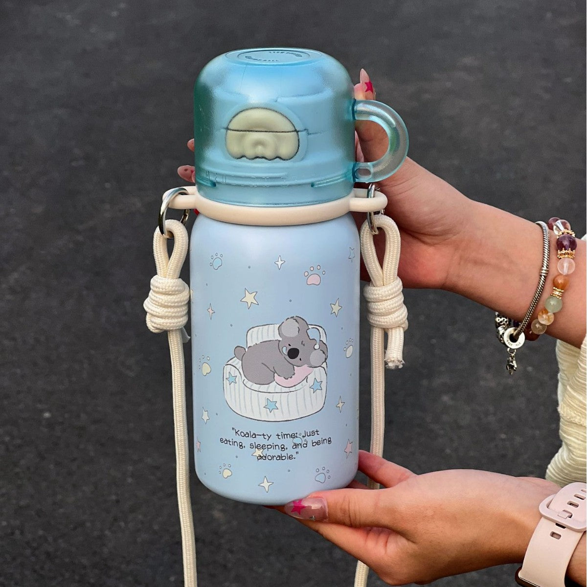 Ladies Water Bottle BPA-Free with Animal and Floral Design Carry Loop