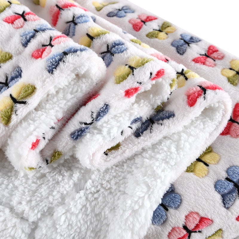 Women's Fleece Blanket Reversible Butterfly Pattern Soft Cozy Throw