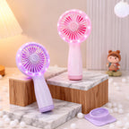Portable Hand Fan with LED Light USB Rechargeable Compact Handheld Fan for Women
