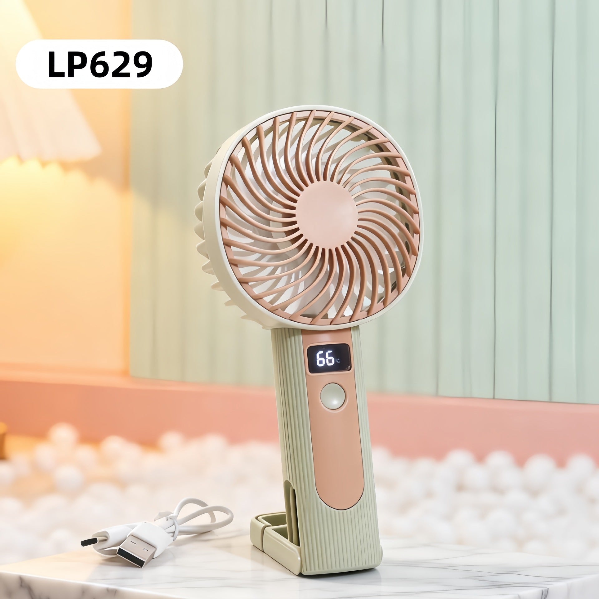 Compact Foldable USB Fan with Digital Display Quiet Motor Multi-Speed Control