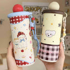 Insulated BPA-Free Plastic Water Bottle with Carrying Strap and Animal Motif for Women