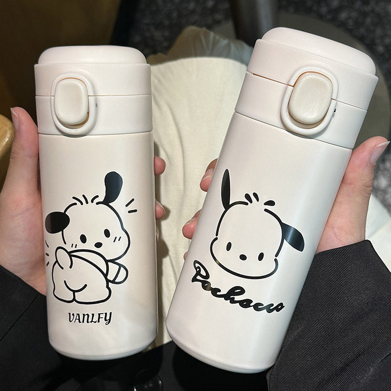 Ladies Stainless Steel Insulated Water Bottle with Flip Lid and Cute Animal Design
