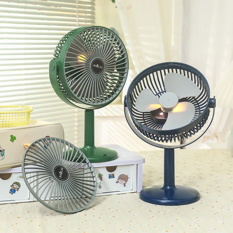 Portable Battery-Operated Table Fan with USB Charging and LED Light Adjustable Head
