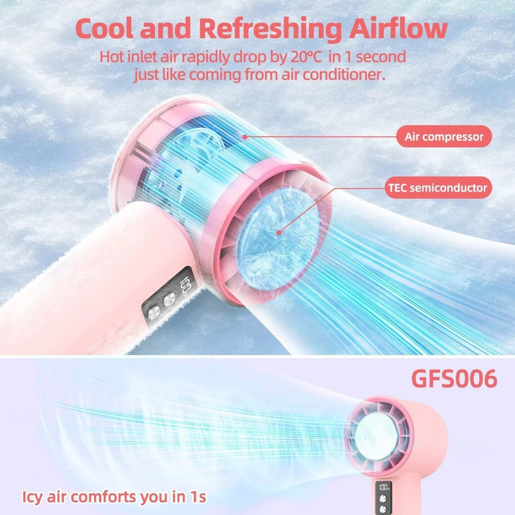 Women Multifunctional Hand Fan Portable Rechargeable Digital Display Pink Compact