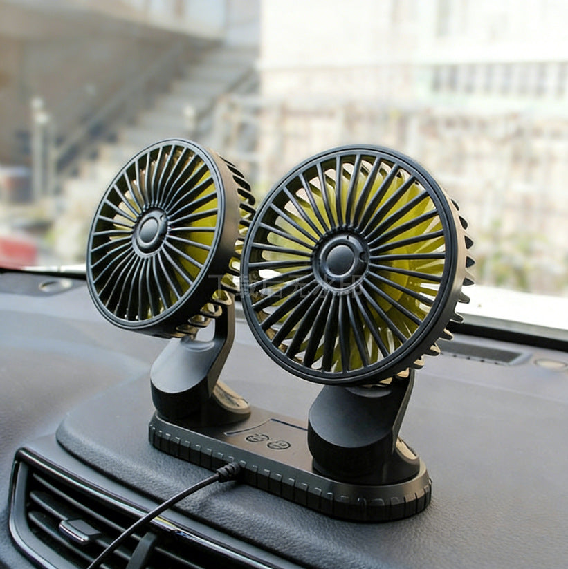 Harrow Dual-Head Car Air Circulation Fan Adjustable Portable Dashboard Mount