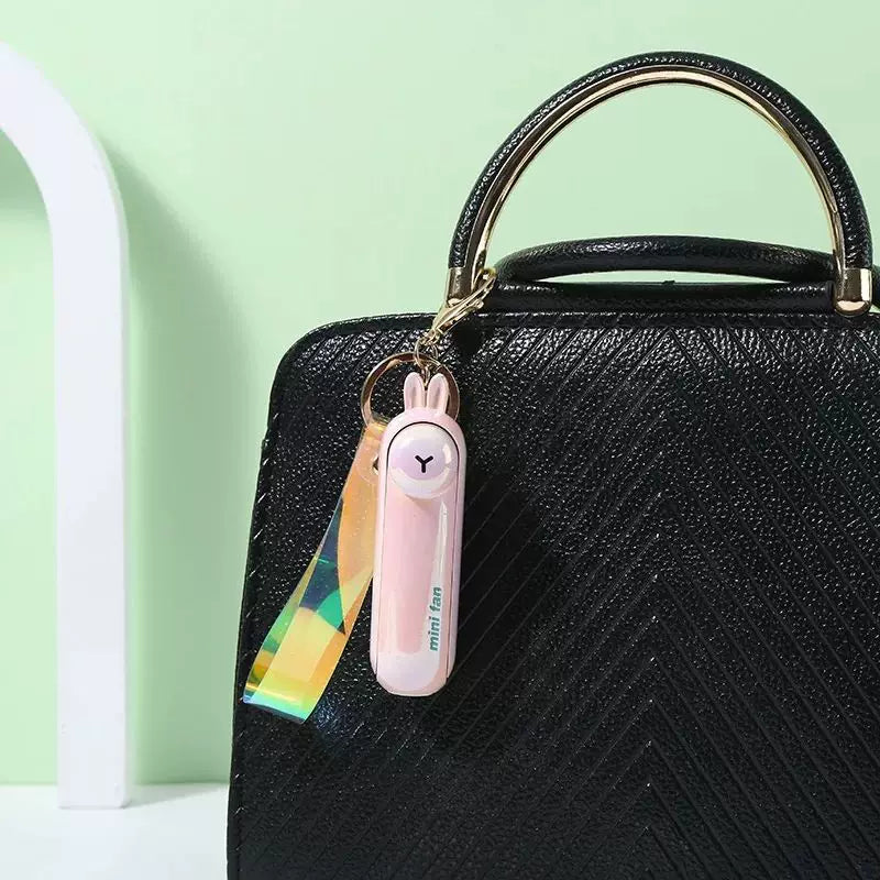 Rechargeable Mini Keychain Fan USB Portable Handheld with Wrist Strap and Frog Charm