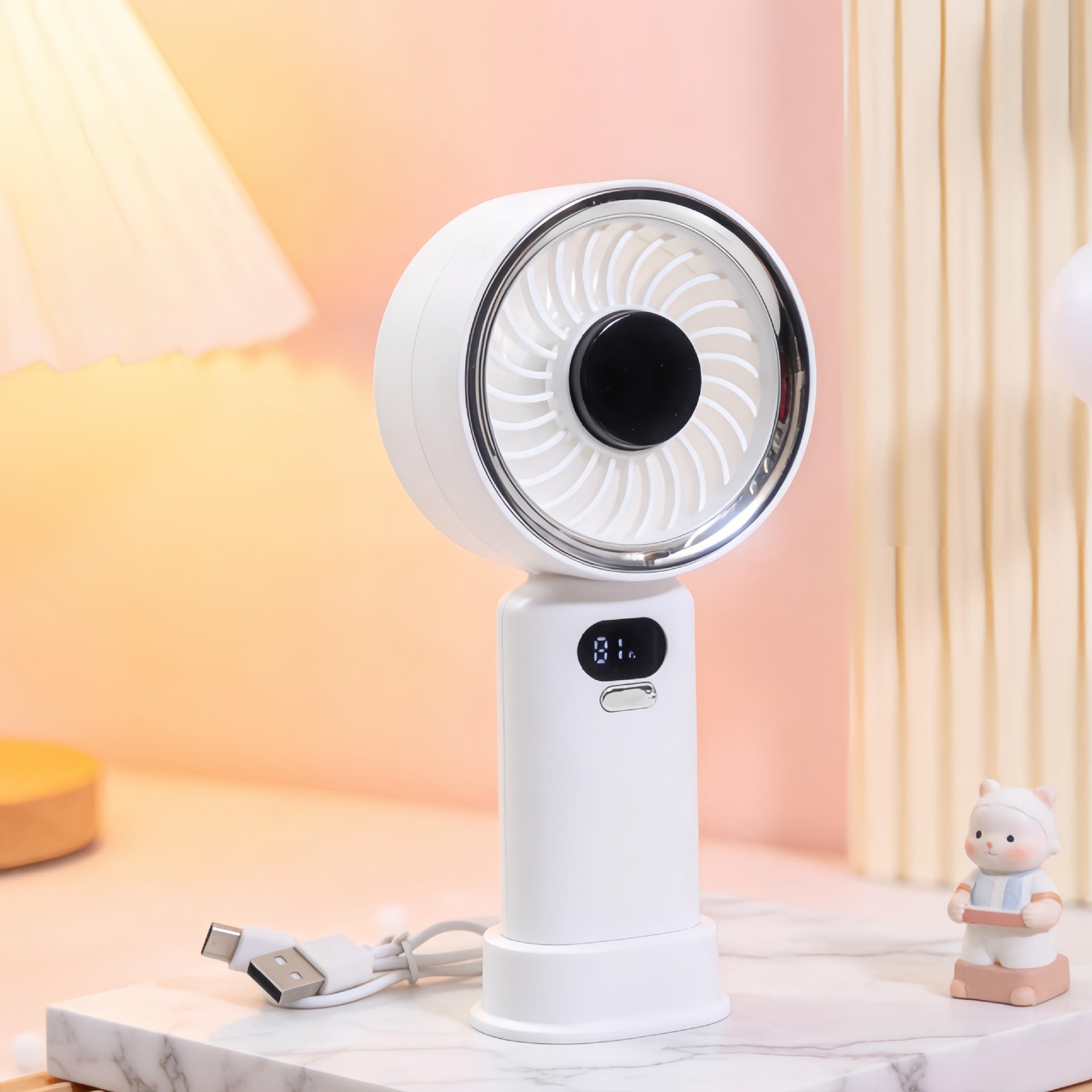 Portable Mini Fan with Digital Speed Display USB Rechargeable Handheld Table Fan