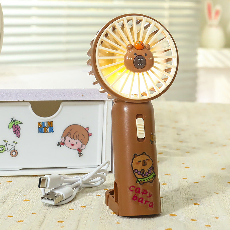 Portable USB Hand Fan with LED Light and Clip Rechargeable Mini Fan