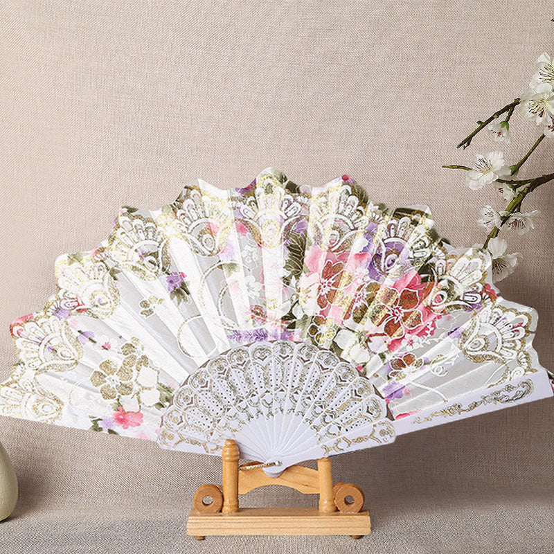Ladies Hand Fan Elegant Floral Pattern Lightweight Portable Accessory