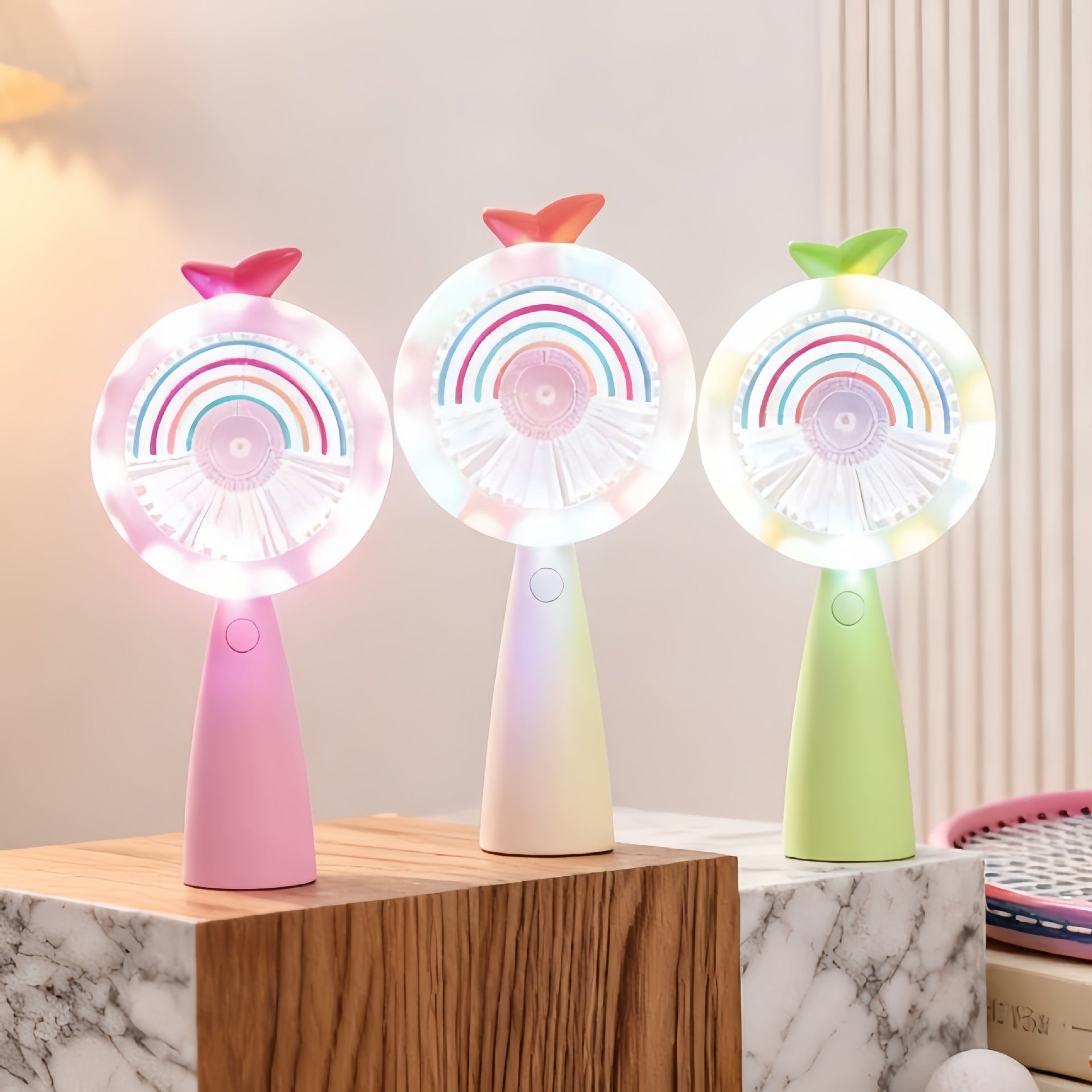 Portable USB Handheld Fan with LED Light and Variable Speed Control for Women
