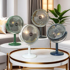Portable Battery-Operated Table Fan with USB Charging and LED Light Adjustable Head