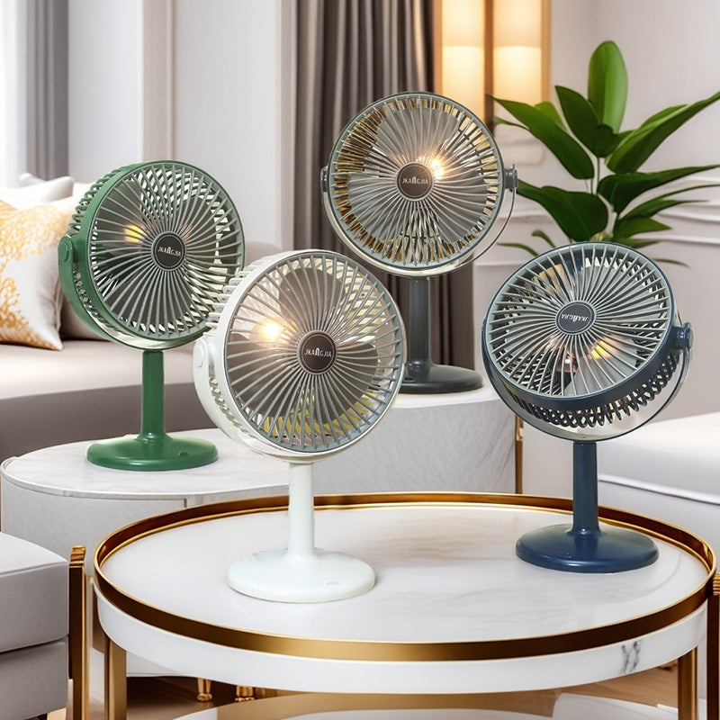 Portable Battery-Operated Table Fan with USB Charging and LED Light Adjustable Head
