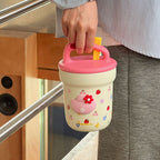 Unisex BPA-Free Plastic Drinking Cup with Lid and Straw Colorful Fruity Design Spill-Proof