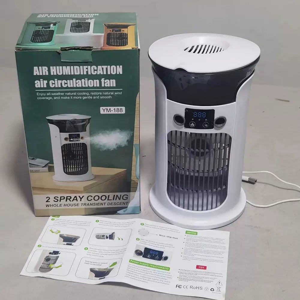 USB Humidifying Tower Fan Compact Air Circulation with LED Display Portable Quiet