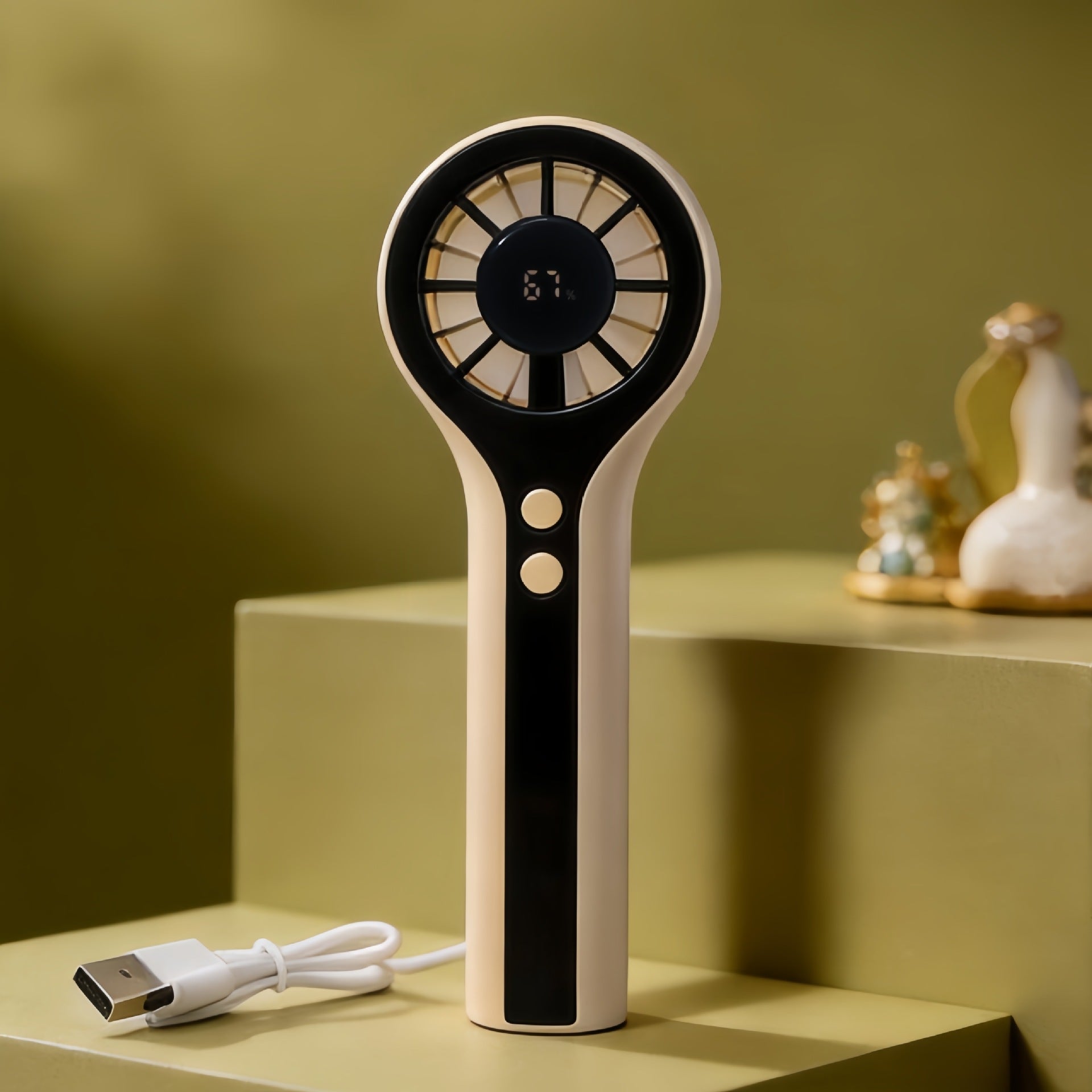 Portable Hand Fan USB Rechargeable with Variable Speed and Digital Display Compact Lightweight