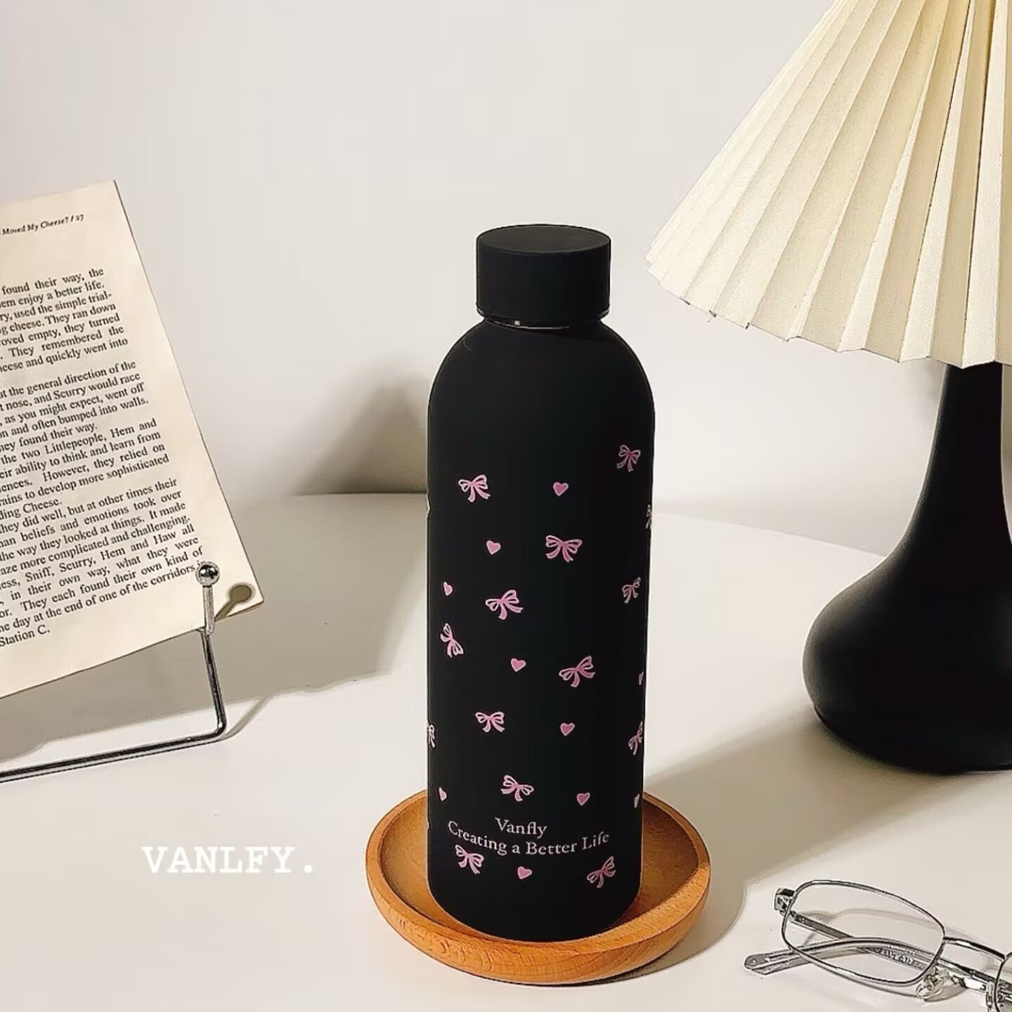 Women's Stainless Steel Insulated Water Bottle with Bow Design Leak-Proof BPA-Free